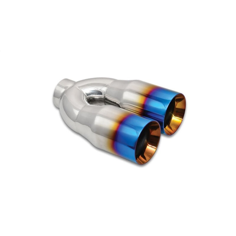 Vibrant Performance 2.5in ID 3.5in OD Dual Outlet Weld-On Exhaust Tips with Burnt Blue Finish (1339B)